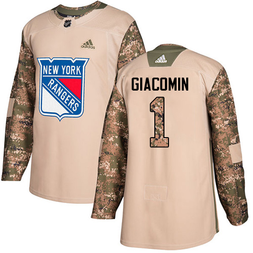 Adidas Rangers #1 Eddie Giacomin Camo Authentic Veterans Day Stitched NHL Jersey